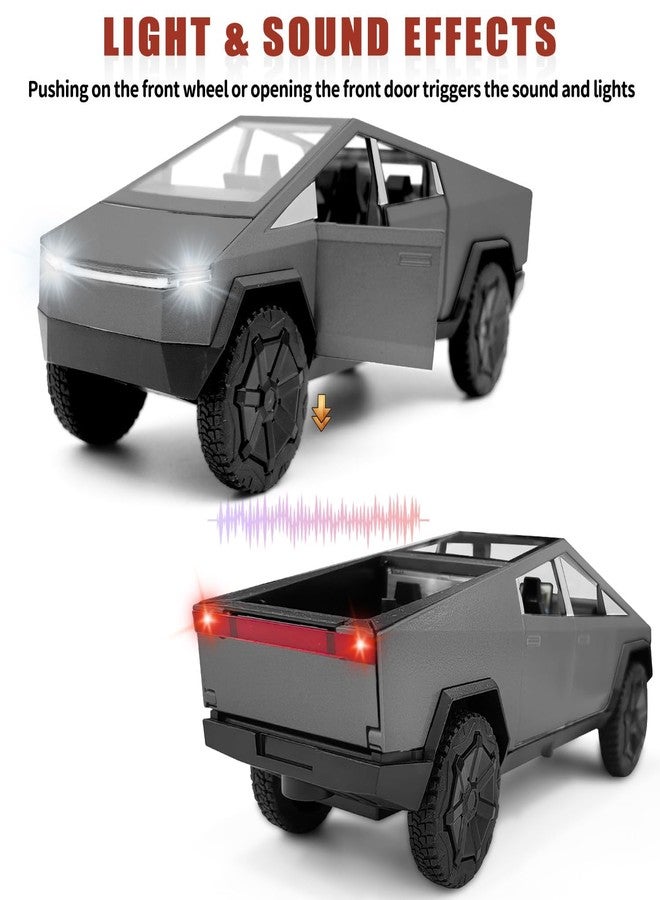 RAHU Cybertruck Toy for Kids, Pickup Truck with RV Moto carycle Cybertquad Model Cars Model Car, 1/32 Toy Truck and Trailer with Sound/Light/, Ideal Gift for Boys Aged 6 and Up (Grey) - Image 5